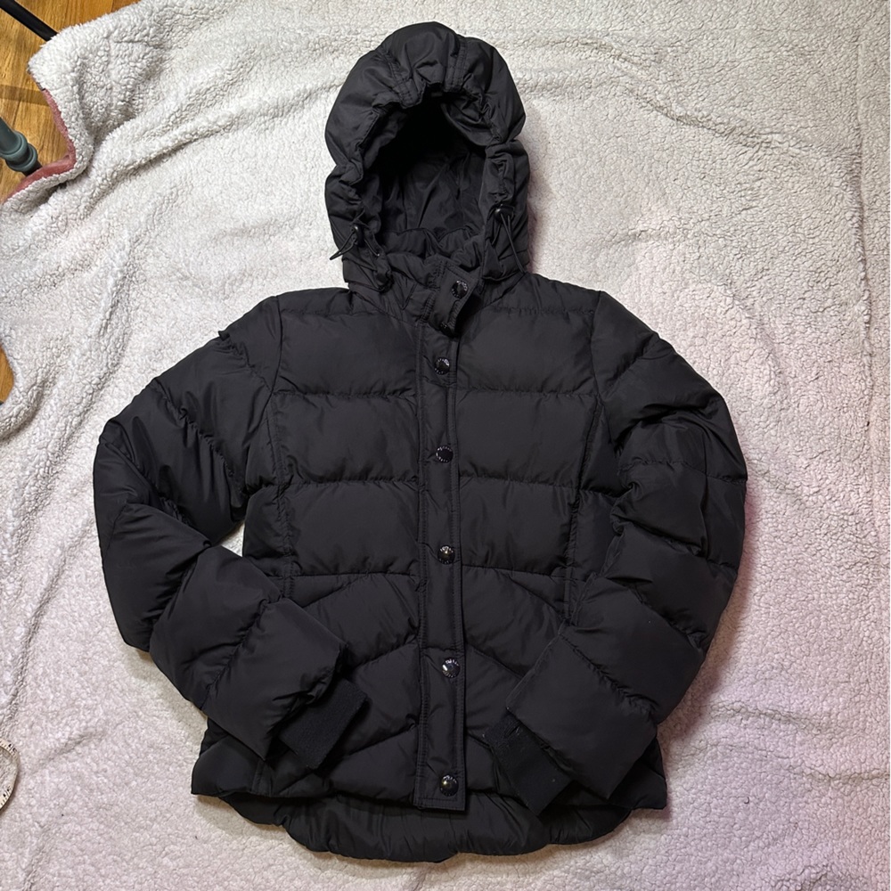 J. Crew Puffer Jacket Down Filled Waterfowl Removable Hood Black Womens Size M